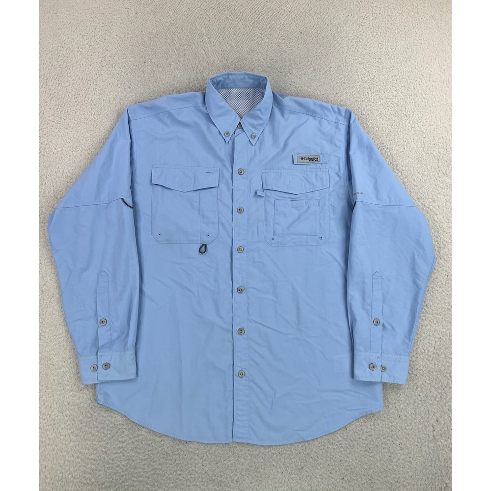 Columbia PFG Omni-Shade Shirt Mens Large Blue Long Sleeve Button-Up Fishing